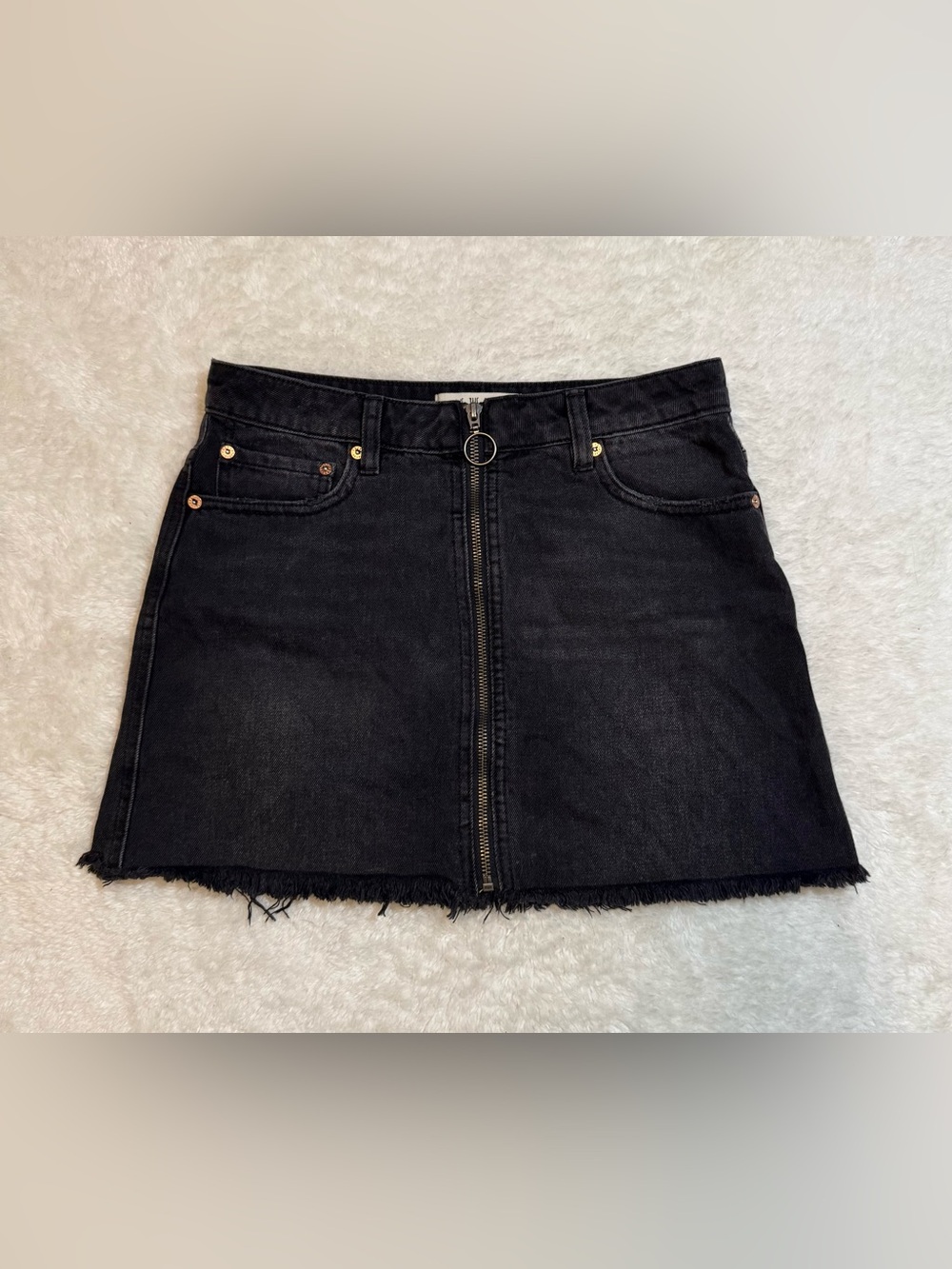 We The Free Black Zip-Front Denim Mini Skirt